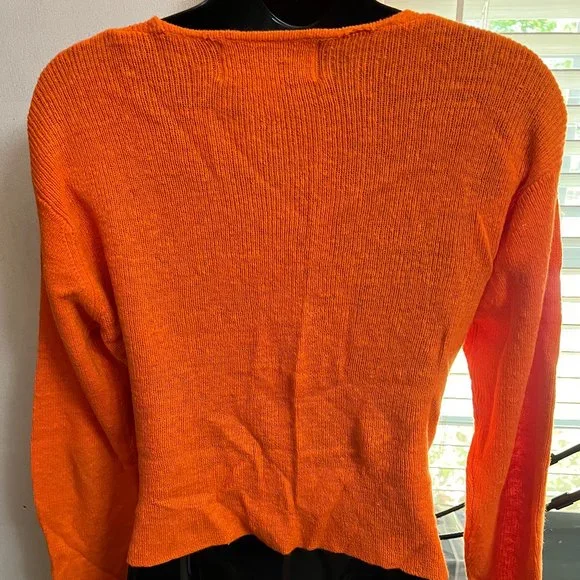 Vintage Orange Hand Knitted Sweater Garland Knitwear Medium Beautiful Details! - Picture 2 of 2